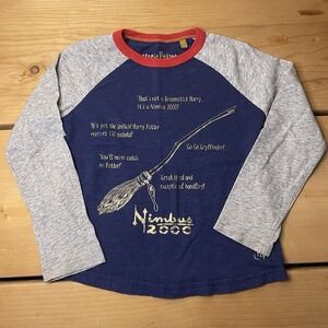 Mini Boden Harry Potter Broom Nimbus Shirt - size 5-6 Blue Gray Gold Long Sleeve